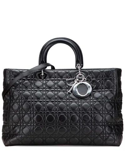 Pre-owned Dior 2009 Xl Lambskin Cannage Lady  Satchel In Black