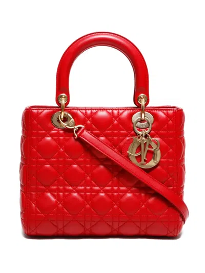 Pre-owned Dior 2010-2015 Medium Lady  2-way Tote Bag In Red