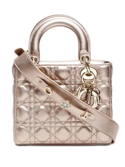 Pre-owned Dior 2010-2024 Small Lady Quilted Leather Tote Bag In Gold