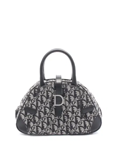 Pre-owned Dior 2010-2025 Issimo Trotter Canvas Double Saddle Bowler Bag Handbag In Black