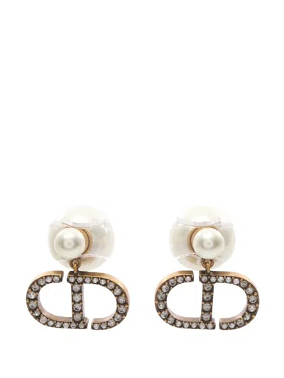 Pre-owned Dior 2010-2025 Gold Plated Faux Pearl  Tribales Earrings Costume Earrings In White