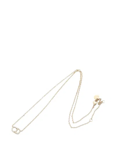 Pre-owned Dior 2010-2025 Gold Plated Rhinestone Petit Cd Logo Pendant Necklace Costume Necklace