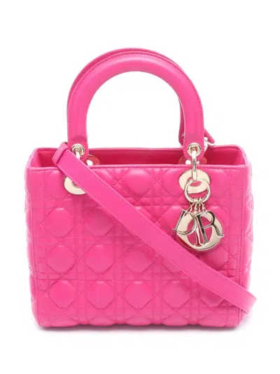 Pre-owned Dior 2010-2025 Medium Lambskin Cannage Lady  Satchel In Pink