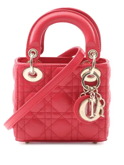 Pre-owned Dior 2010-2025 Micro Lambskin Cannage Lady  Satchel In Red
