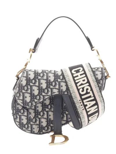 Pre-owned Dior 2010-2025 Mini Oblique Canvas Saddle Bag Handbag In Brown