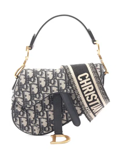 Pre-owned Dior 2010-2025 Mini Oblique Saddle Bag Shoulder Bag In Black