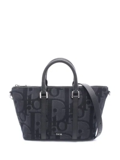 Pre-owned Dior 2010-2025 Oblique Canvas Weekender 25 Satchel In Blue