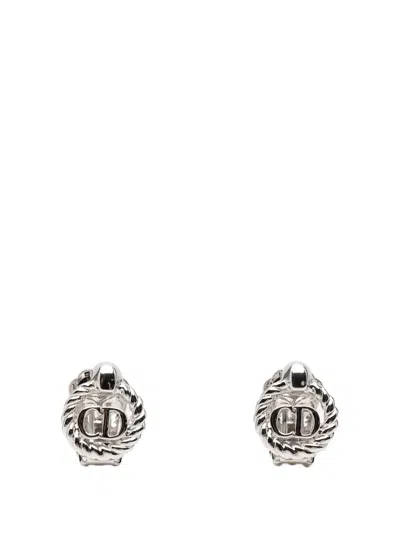 Pre-owned Dior 2010-2025 Silver Plated Cd Rope Clip On Earrings Costume Earrings