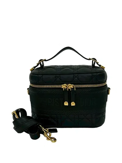 Pre-owned Dior 2010-2025 Small Lambskin Cannage Travel Vanity Case Satchel In Black