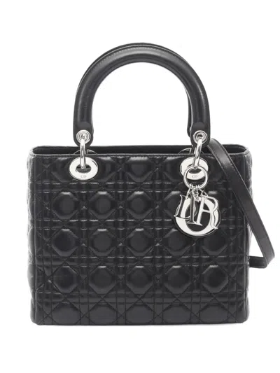 Pre-owned Dior 2010-2025 Small Lambskin Cannage Lady  Satchel In Black