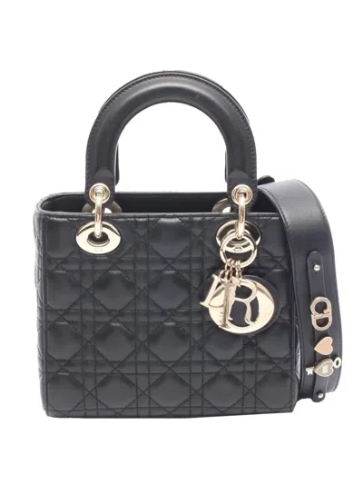 Pre-owned Dior 2010-2025 Small Lambskin Cannage Lady  Satchel In Black