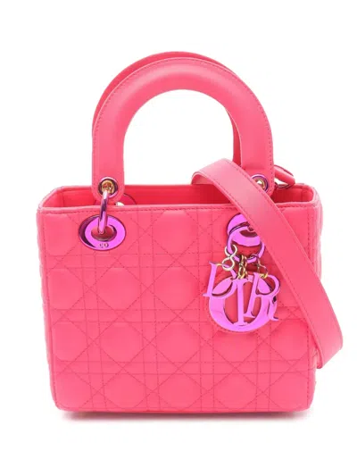Pre-owned Dior 2010-2025 Small Lambskin Cannage Lady  Satchel In Pink
