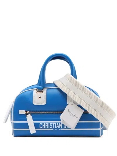 Pre-owned Dior 2010-2025 Small Leather  Vibe Zip Bowling Bag Satchel In Blue