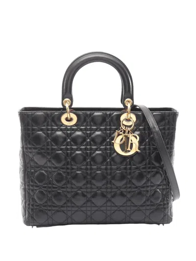 Pre-owned Dior 2010-2026 Large Lambskin Cannage Lady  Satchel In Black