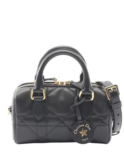 Pre-owned Dior 2010-2026 Mini Lambskin Macrocannage Groove 17 Satchel In Black
