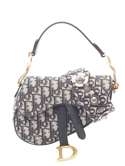 Pre-owned Dior 2010-2026 Mini Oblique Canvas Saddle Bag Satchel In Brown