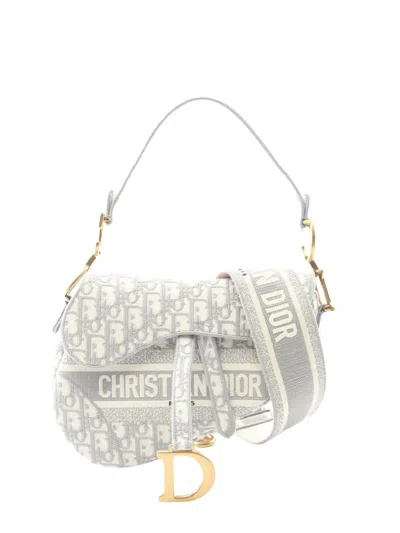 Pre-owned Dior 2010-2026 Oblique Canvas Saddle Bag Satchel In Gray