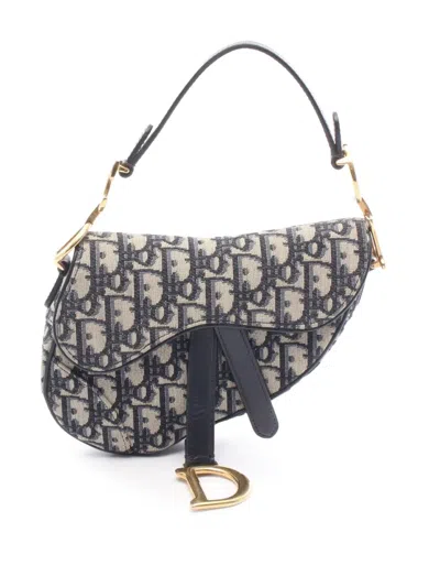 Pre-owned Dior 2010-2026 Oblique Saddle Bag Shoulder Bag In Blue