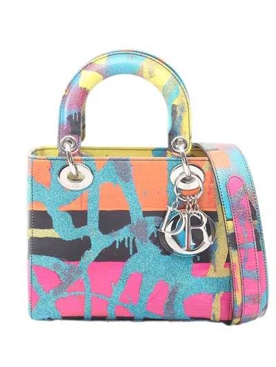 Pre-owned Dior 2010-2026 Small Calfskin Printed Lady  Satchel In Multi