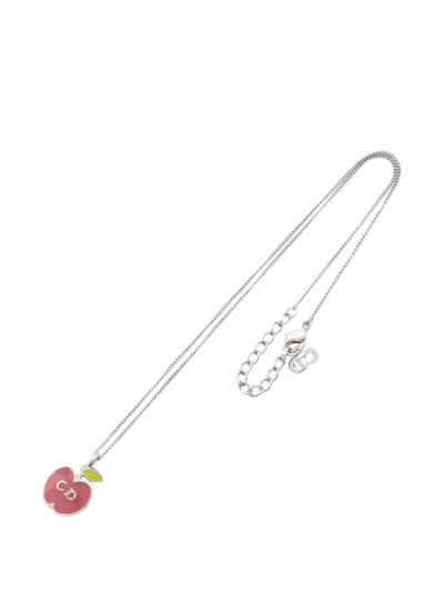 Pre-owned Dior 2010 Apple Cd Logo Necklace In Silver