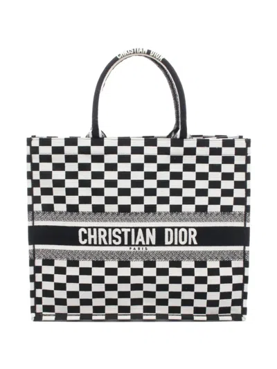 Pre-owned Dior 2010's Book Check-pattern Tote Bag In Black