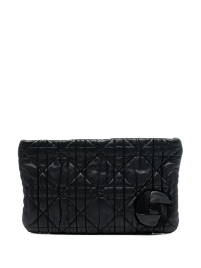 Pre-owned Dior 2010 Calfskin Cannage Rose Clutch Bag In Black