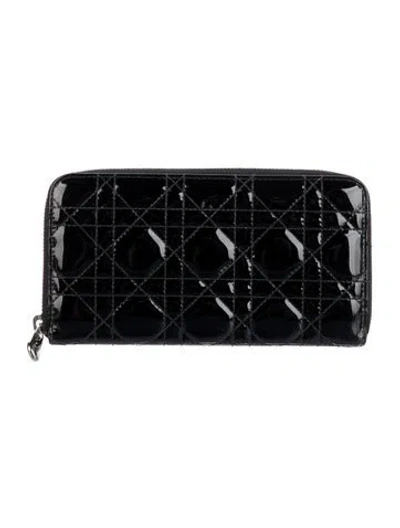 Pre-owned Dior 2010 Cannage Pattern Continental Wallet In Black