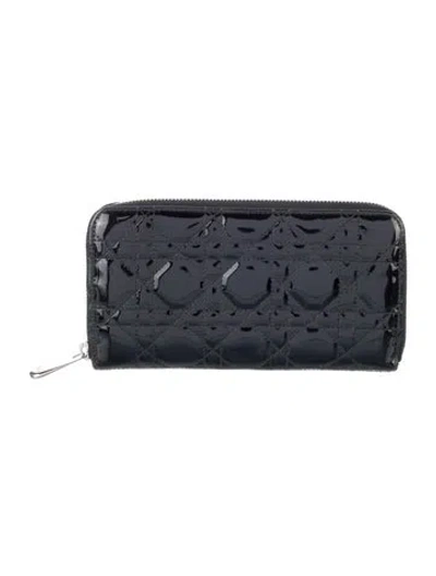 Pre-owned Dior 2010 Cannage Pattern Continental Wallet In Black