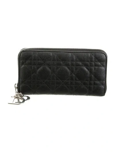 Pre-owned Dior 2010 Cannage Pattern Continental Wallet In Black