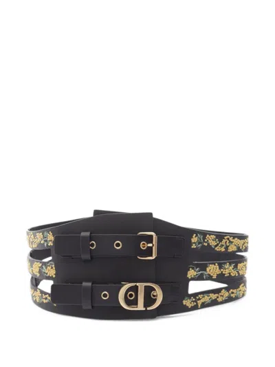 Pre-owned Dior 2010 Cd Logo Flower Belt In Black