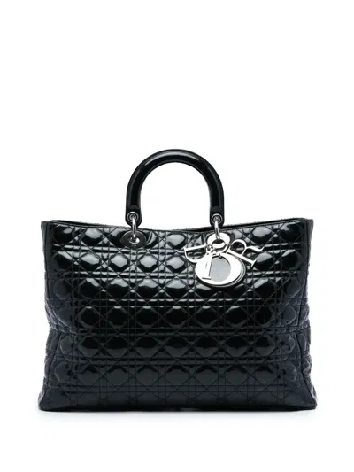 Pre-owned Dior 2010 Extra Large Patent Cannage Lady  Satchel In Black