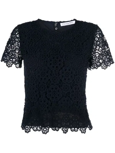 Pre-owned Dior 2010  Lace Round-neck Top In Blue