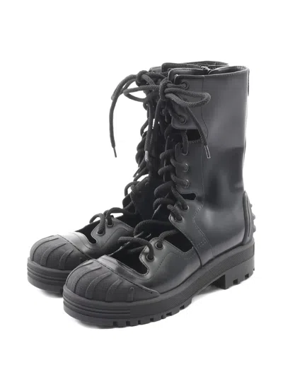 Pre-owned Dior 2010 Lace-up Leather Boots In Black