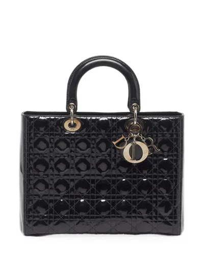 Pre-owned Dior 2010 Lady  Cannage Leather Tote Bag In Black