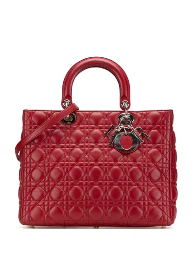 Pre-owned Dior 2010 Large Lambskin Cannage Lady  Satchel In Red