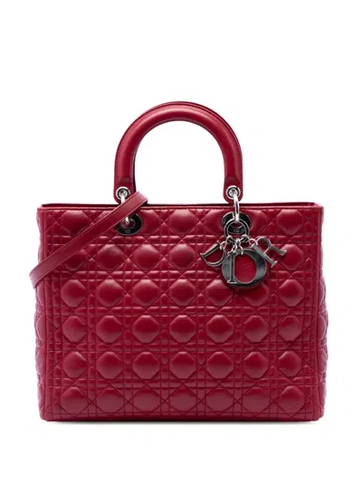 Pre-owned Dior 2010 Large Lambskin Cannage Lady  Satchel In Red