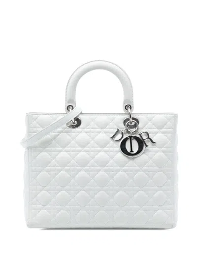 Pre-owned Dior 2010 Large Lambskin Cannage Lady  Satchel In White
