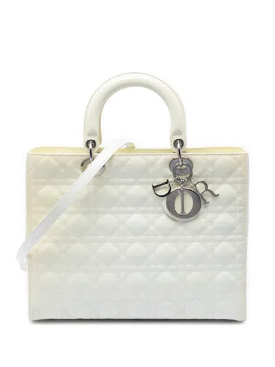 Pre-owned Dior 2010 Large Lambskin Cannage Lady  Satchel In White