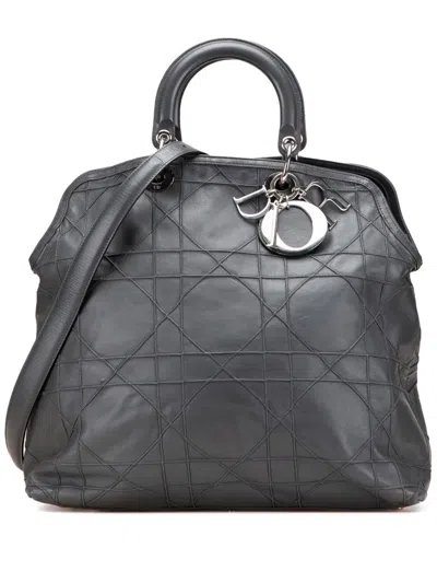 Pre-owned Dior 2010 Large Lambskin Cannage Polochon Granville Satchel In Gray
