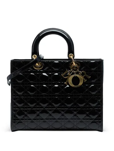 Pre-owned Dior 2010 Large Patent Cannage Lady  Satchel In Black