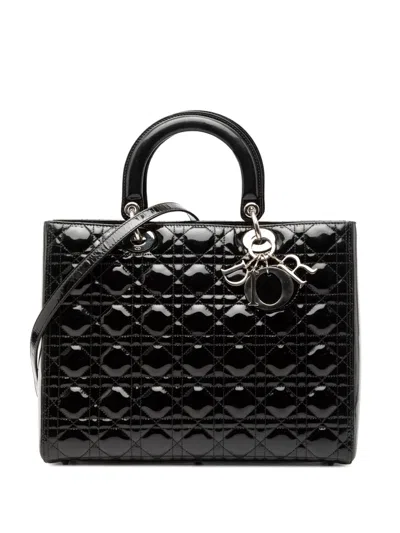 Pre-owned Dior 2010 Large Patent Cannage Lady  Satchel In Black