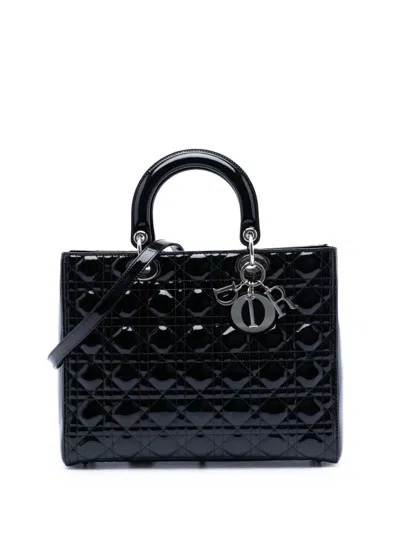 Pre-owned Dior 2010 Large Patent Cannage Lady  Satchel In Black