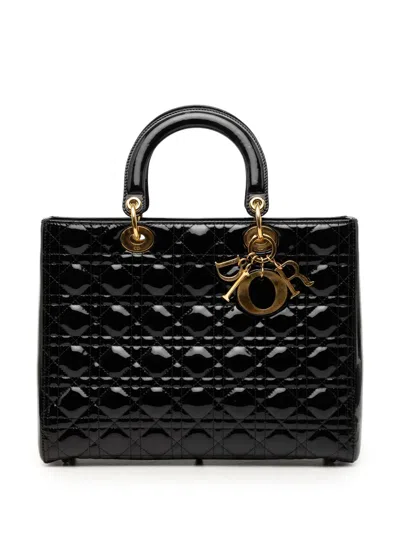 Pre-owned Dior 2010 Large Patent Cannage Lady  Satchel In Black