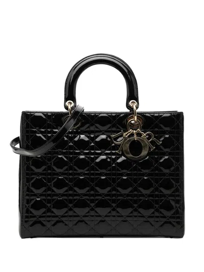 Pre-owned Dior 2010 Large Patent Cannage Lady  Satchel In Black