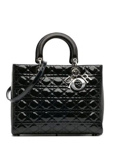 Pre-owned Dior 2010 Large Patent Cannage Lady  Satchel In Blue