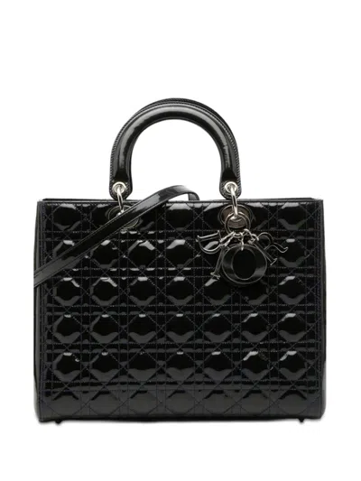 Pre-owned Dior 2010 Large Patent Cannage Lady  Satchel In Blue