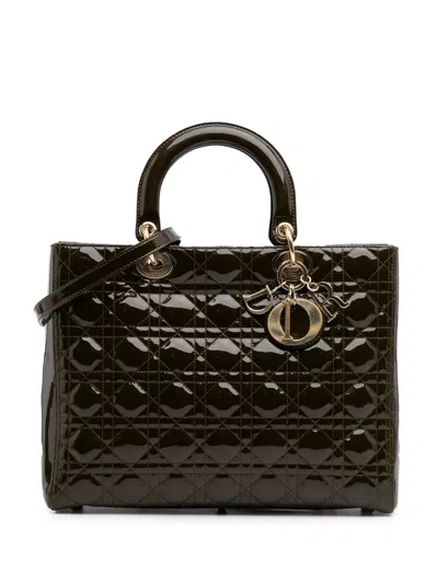 Pre-owned Dior 2010 Large Patent Cannage Lady  Satchel In Brown