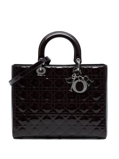 Pre-owned Dior 2010 Large Patent Cannage Lady  Satchel In Purple