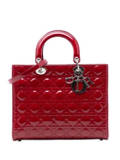 Pre-owned Dior 2010 Large Patent Cannage Lady  Satchel In Red