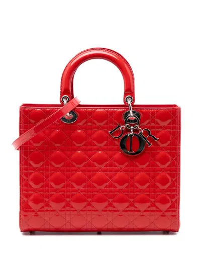 Pre-owned Dior 2010 Large Patent Cannage Lady  Satchel In Red